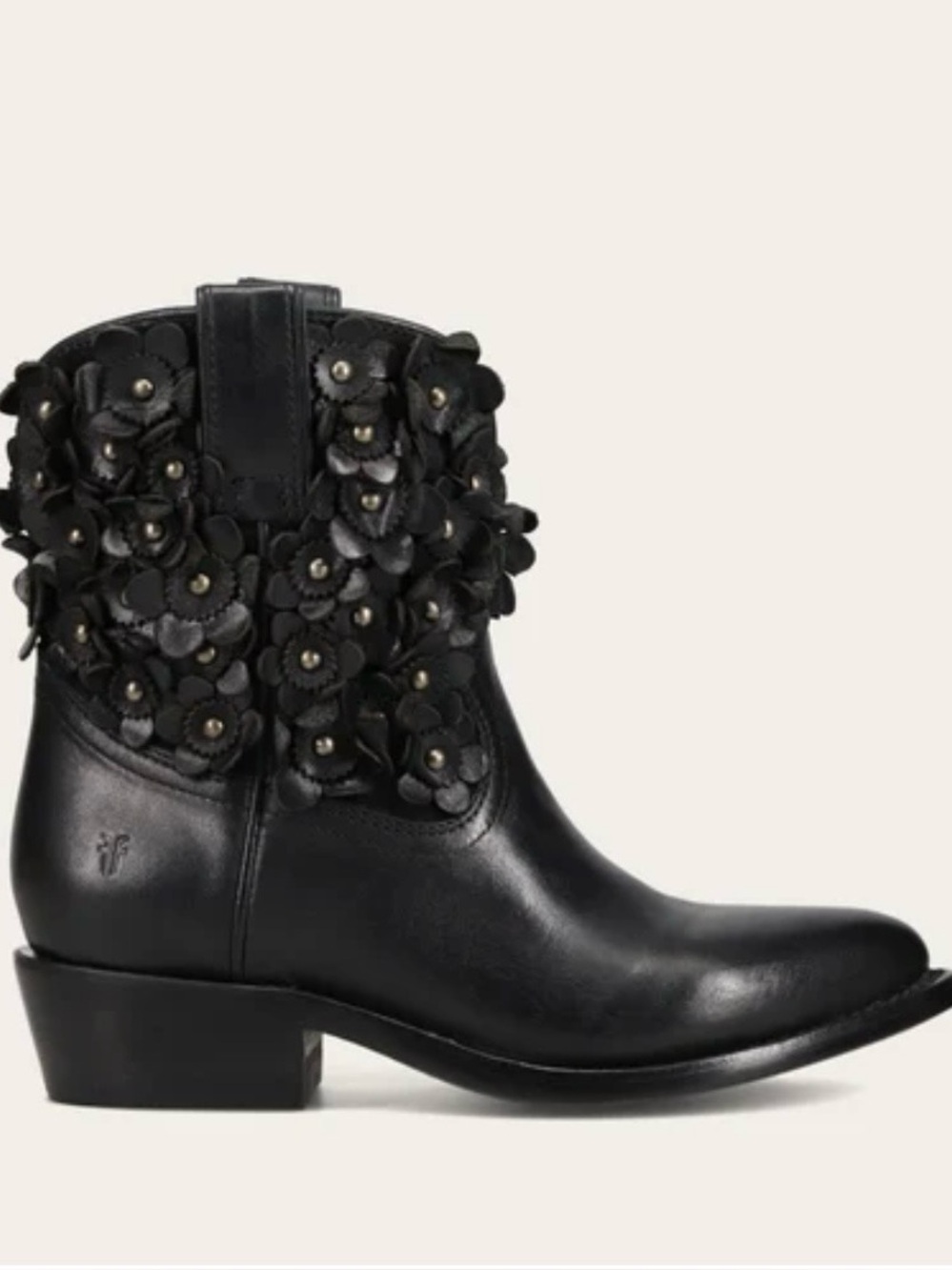 Frye Billy Short Black Floral Leather Ankle Boots 8